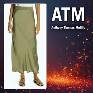 ATM Anthony Thomas Melillo 100% Silk Green Maxi Skirt (size M)